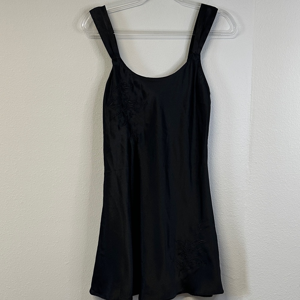 Inner Most Embroidered Floral Black Satin Slip Dress Women's Size S